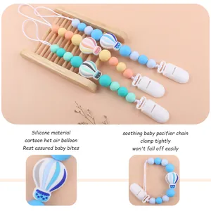 Silicone baby pacifier clips with cartoon hot air balloon beads in multiple colors
