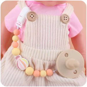 Silicone pacifier clip chain with hot air balloon charm and beaded strap for infants