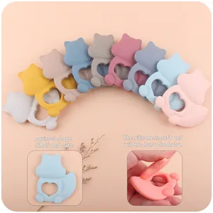 Silicone squirrel baby teether toys in Morandi colors with heart-shaped easy-grip design