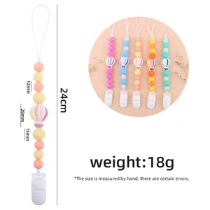 Silicone pacifier clip with cartoon hot air balloon and colorful macaron beads