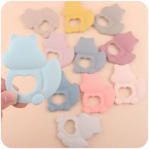 Silicone squirrel baby teether toy with heart-shaped grip and massage texture