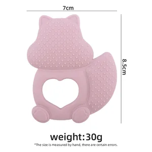 Pink squirrel baby teether toy made of food-grade silicone with textured surfaces