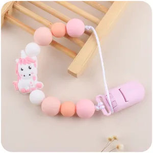 Baby Silicone Pacifier Clip Cartoon Unicorn Teether Beads Chain For Infant BPA Free Food Grade Soothing Soother Holder Accessories
