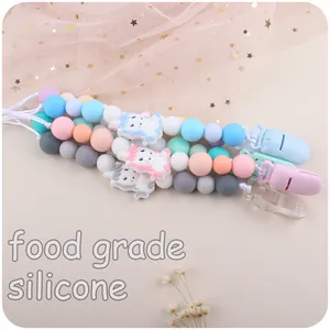 Food grade silicone pacifier clip chain with cute unicorn cartoon beads for babies