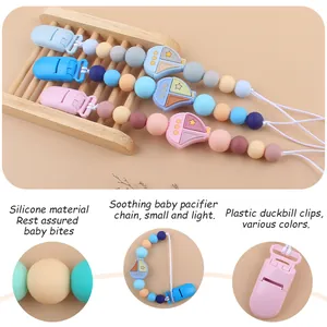 Silicone pacifier clip with cartoon sailboat beads for baby teething and soothing