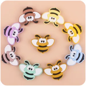 Cartoon Biene Silikon Beißperlen DIY Baby Schnullerkette Zubehör Lebensmittelqualität Silikon Tierform Beißring Spielzeug Armband Teile