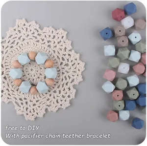 DIY baby pacifier chain materials with 14mm silicone octagon beads and wooden beads