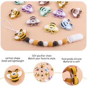 DIY Baby Schnullerkette mit bunten Silikonbienenperlen und weichen Beißringen für Säuglinge