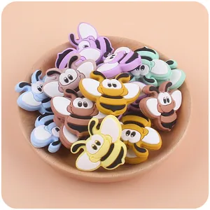 Süße Cartoon Bienen Silikonperlen in mehreren Farben für DIY Baby Beißringe und Schnullerketten