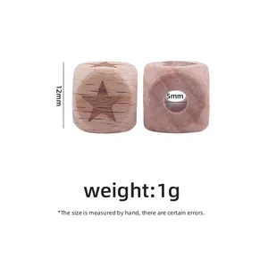 12mm square beech wood beads with star engraving for baby pacifier clips and DIY crafts