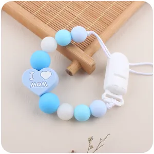 Catenella Portaciuccio in Silicone Cuore I Love Mom Dad Design Perline da Dentizione per Neonati Infanti Bambini Accessorio
