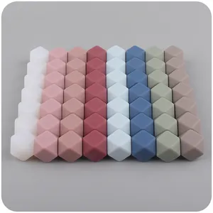 14mm hexagonal silicone beads for baby teething DIY accessories in Morandi colors