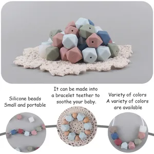14mm octagonal food-grade silicone teething beads in Morandi colors for baby DIY jewelry