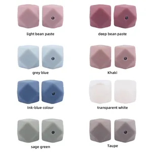 14mm hexagon silicone beads in 8 Morandi colors for DIY baby teething necklaces and crafts