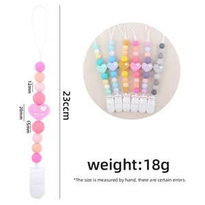 Catenella portaciuccio in silicone con perline colorate e cuore I Love Mom