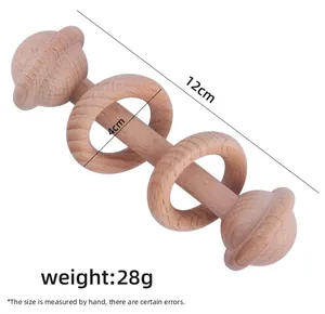 Détails d'un hochet de dentition en hêtre de 12 cm pour bébé avec dimensions