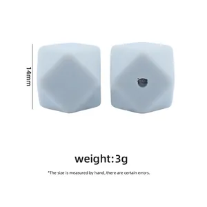 Light blue 14mm octagonal silicone teething beads for DIY baby pacifier clips