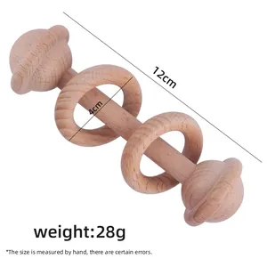 Hochet pour bébé en bois de hêtre naturel avec anneaux doubles pour le développement moteur