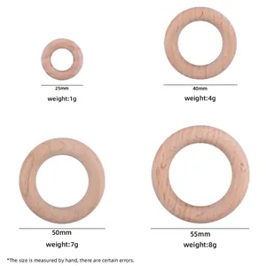 Anelli da dentizione in faggio naturale da 25-55 mm per fai da te e gioielli bimbi