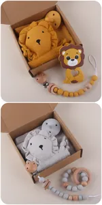 Five-piece baby gift set with lion comforter, silicone pacifier, teether and bead clip chain