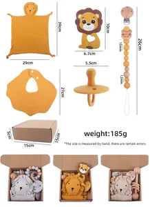 Detailed view of the 5pcs baby lion gift set showing dimensions and packaging contents