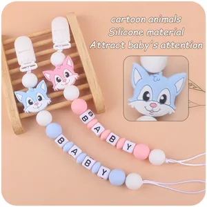 Schattige siliconen speenkettingen met cartoon vos kralen en witte clip voor baby's