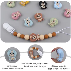 Perles de dentition chien en silicone pour attache-tétine DIY avec clips variés