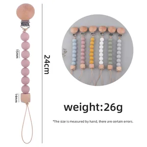 Siliconen en beukenhouten fopspeenketting voor baby's in diverse pastel macaron kleuren