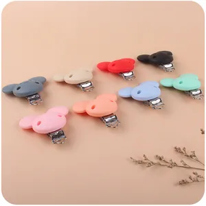 Detailed set of 8 silicone baby pacifier clips in various colors with mouse head design