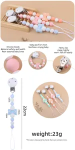 Detailed size specifications of silicone pacifier clip with beech wood clip and bow