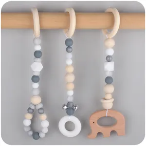 Baby wooden beech gym toys set with elephant teether and silicone beads rattles