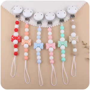 Silicone Baby Pacifier Clip Bow Knot Soothing Teething Chain Anti-Drop Nipple Holder Strap For Newborn Toddler Infancy