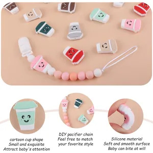 DIY baby speenkoord set met kleurrijke siliconen koffiekopjes kralen en zachte clip