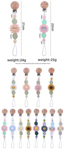 Detaillierte Maße für Silikon-Blumen-Schnullerkette und Buchenholz-Clip-Halter