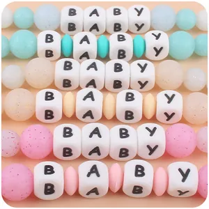 DIY silicone baby pacifier clip beads with letters and glitter in macaron colors