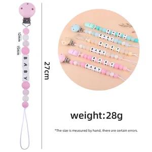 Silicone baby pacifier clip with colorful beads and BABY letter beads for teething