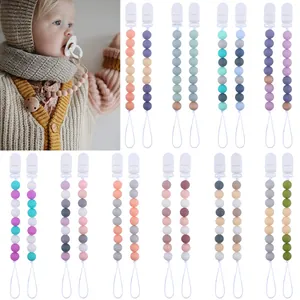 Baby Speenkoorden Siliconen Kralen Beukenhout Bijtketting Anti-Drop Verzachtende Fopspeenhouder Voor Baby's Peuters