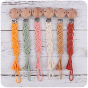 Handgefertigte Boho Makramee Baumwollseil Schnullerkette Mit Buchenholz Halter Für Säuglinge Neugeborene Beruhigungshilfe