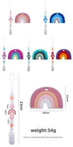 Rainbow silicone baby teether set with pacifier clip beads in five colorful styles