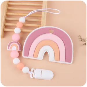 Cartoon Silicone Baby Teether And Pacifier Clip Set Rainbow Shape BPA Free Food Grade Soothing Toy For Infants Daily Use