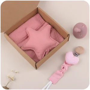Set de Regalo de Calma para Bebé Manta de Apego de Estrella de Algodón Chupete de Silicona Alimentaria y Pinza de Madera