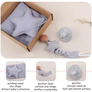 Set de regalo para bebé de 3 piezas con dudu de estrella, chupete y cadena de silicona