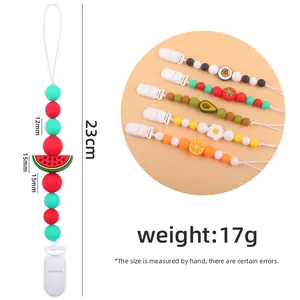 Silicone baby pacifier clips with colorful fruit beads and watermelon design length 23cm