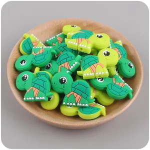 Cuentas de silicona con forma de tortuga para chupeteros DIY y mordedores para bebés