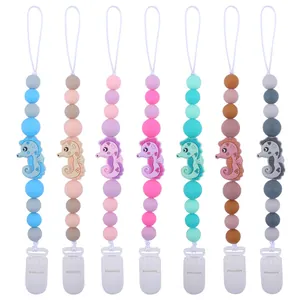 Cartoon Seepferdchen Silikon Schnullerkette Baby Beißring Perlen Halter BPA-frei Silikon Schnullerhalter Anti-Drop Leine Säuglingszubehör