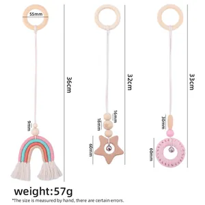 Set de 3 suspensions pour portique bébé avec arc-en-ciel et grelot en bois de hêtre