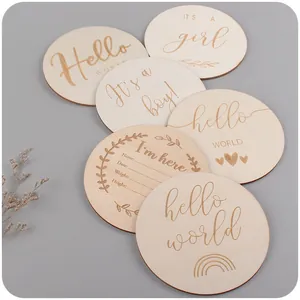 Cartes étapes en bois pour bébé avec gravure Hello World, accessoires photo nouveau-né