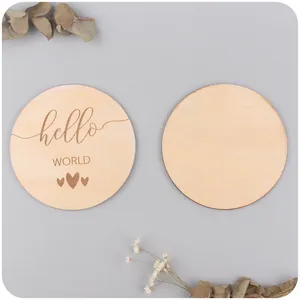Cartes étapes bébé en bois faites main avec gravure Hello World pour photos de nouveau-né