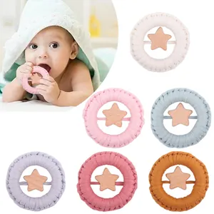 Baby Teether Rattle Toy Handmade Woven Cotton Beech Wood Star Sensory Grasping Toy For Infant Toddlers Teething Relief