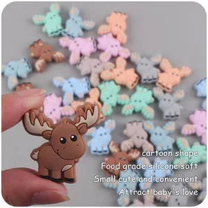 Close-up of baby food-grade silicone elk teether beads in various soft colors